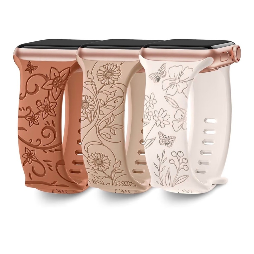 Floral Carved Silicone Watch Bands for Apple Watch 38mm 40mm‎ 41mm 42mm 44mm 45m